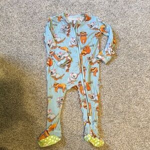 Light Blue Kids Footed One-Piece with Playful Animal Print